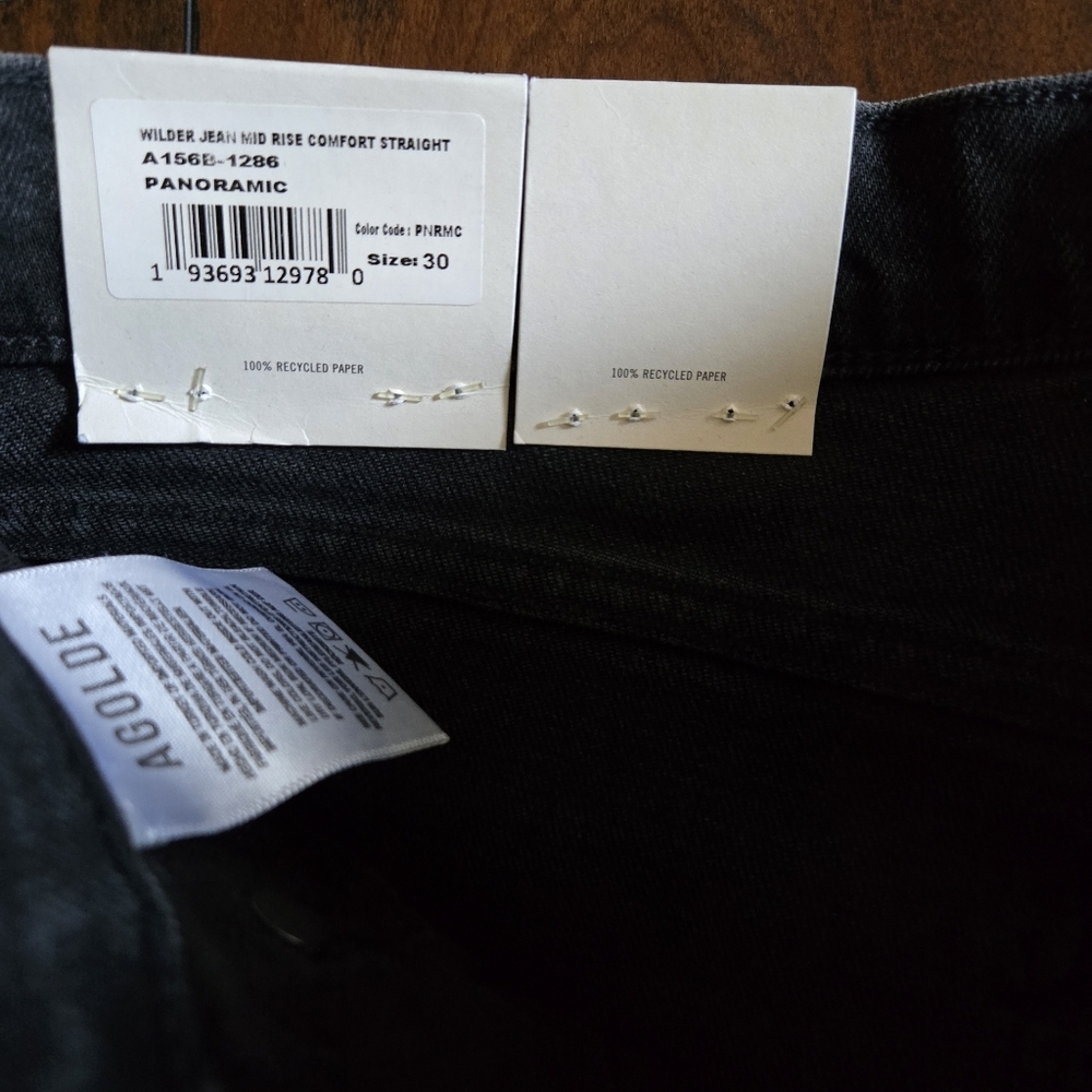 Agolde Wilder Mid Rise Comfort Straight Leg Organic Jean Panoramic Black Size 30 - Picture 14 of 16